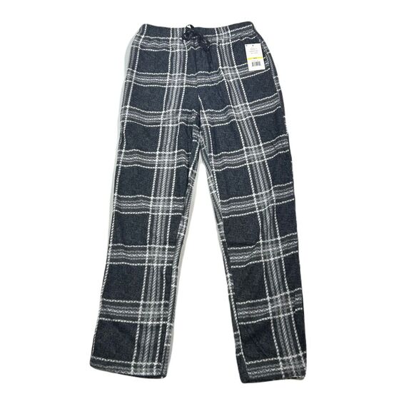 Perry Ellis Pajama Pants Mens‎ Medium Jet Black Chevron Plaid Textured Fleece - Picture 1 of 7